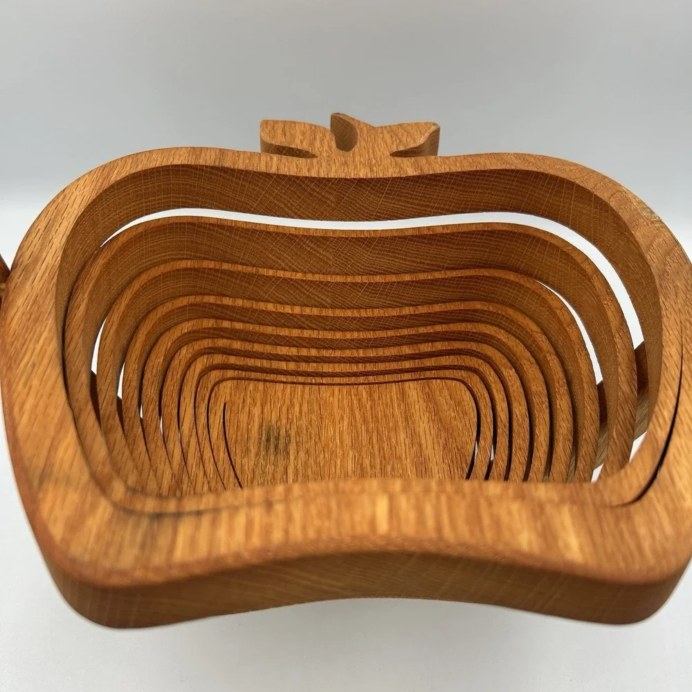 Vintage Wooden Spiral Apple Basket: Signed Amish Style Trivet Cottagecore